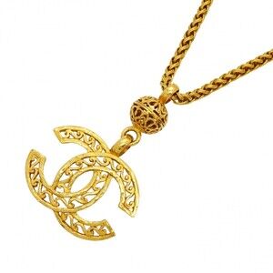 Chanel Necklace, Coco Mark, GP Plated Gold, Women's